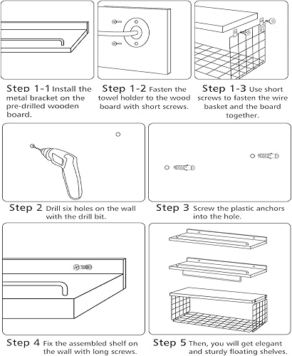 Miniatura 7 de Estantes flotantes sobre papel higiénico, estantes flotantes para colgar en la pared, de madera rústica, cesta de almacenamiento para dormitorio,