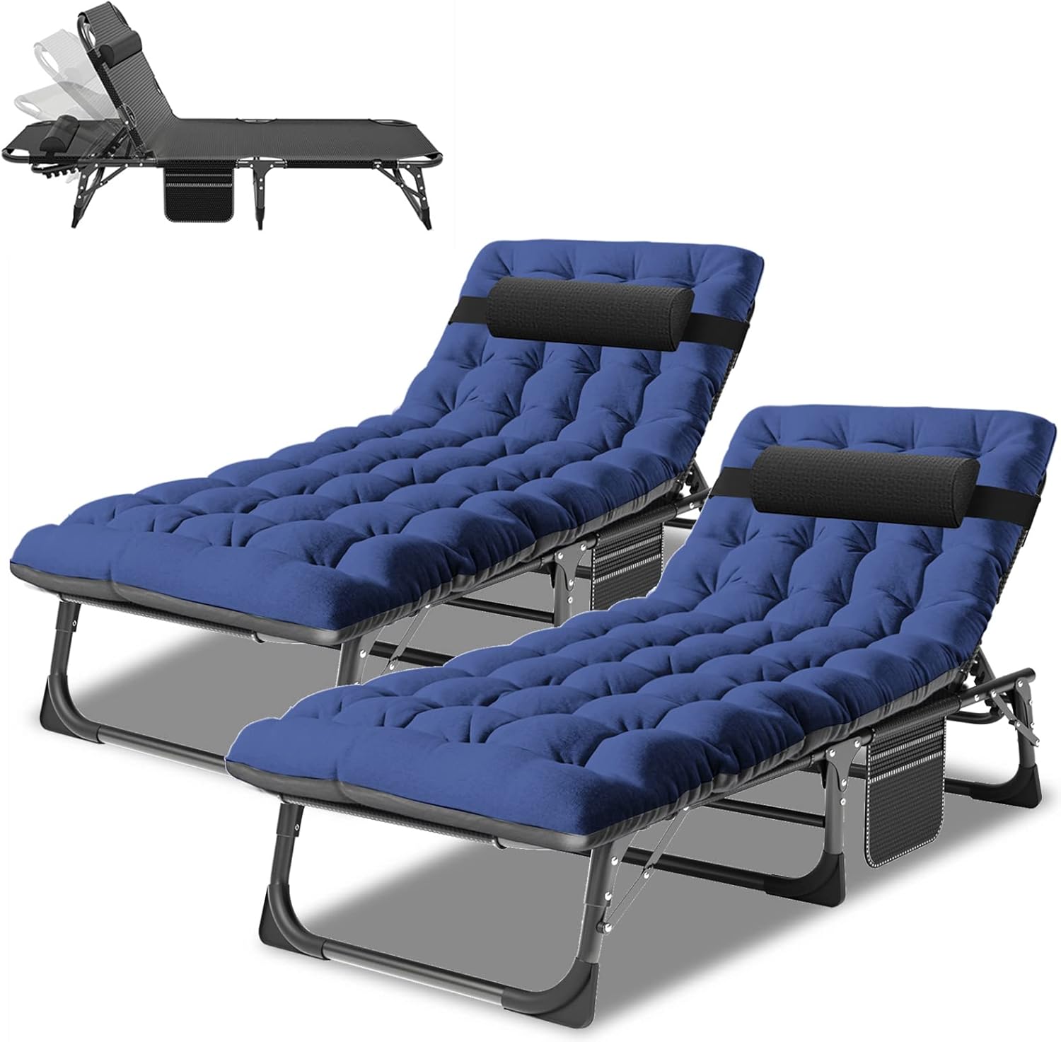 3-in-1 Heavy Duty Folding Patio Lounge Chair, 500LB Capacity, Adjustable Portable Chaise for Home, Garden, Beach, Camping, Relaxation & Office Use