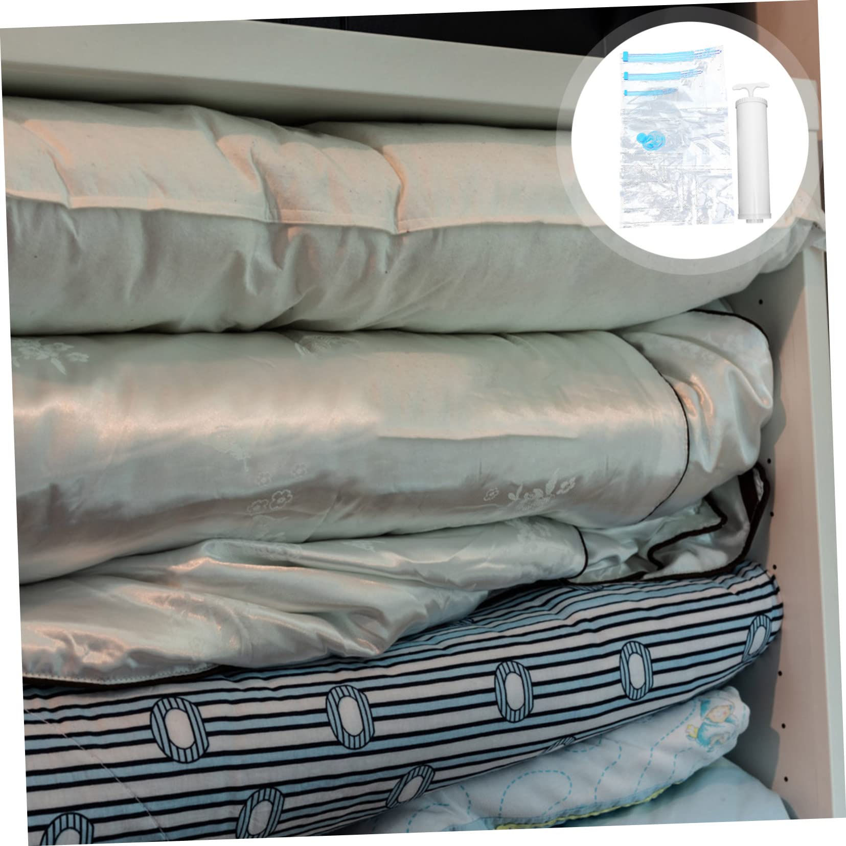 BESTYASH Sacchetti Sottovuoto per Vestiti e Biancheria Compressione Risparmio Spazio 10 Pezzi 30x50cm 50x70cm 70x100cm Pompa Manuale Pet e Pe