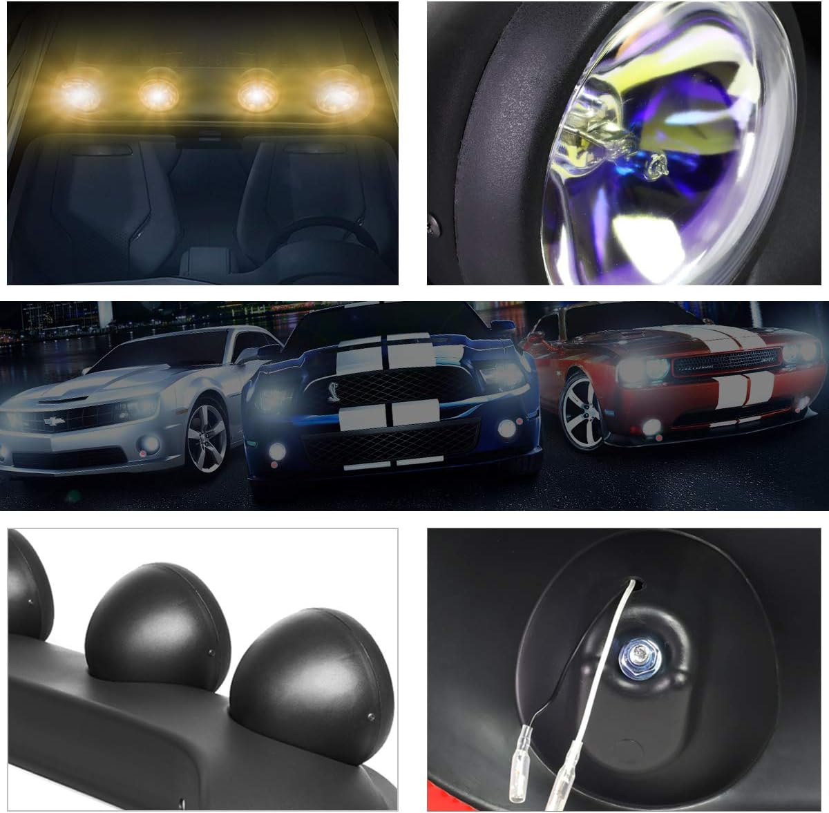 PM PERFORMOTOR Universal 39" W x 10" D x 6" H Roof Mounted Fog Lights Lamps+Switch+Bulbs,Neo Chrome Lens