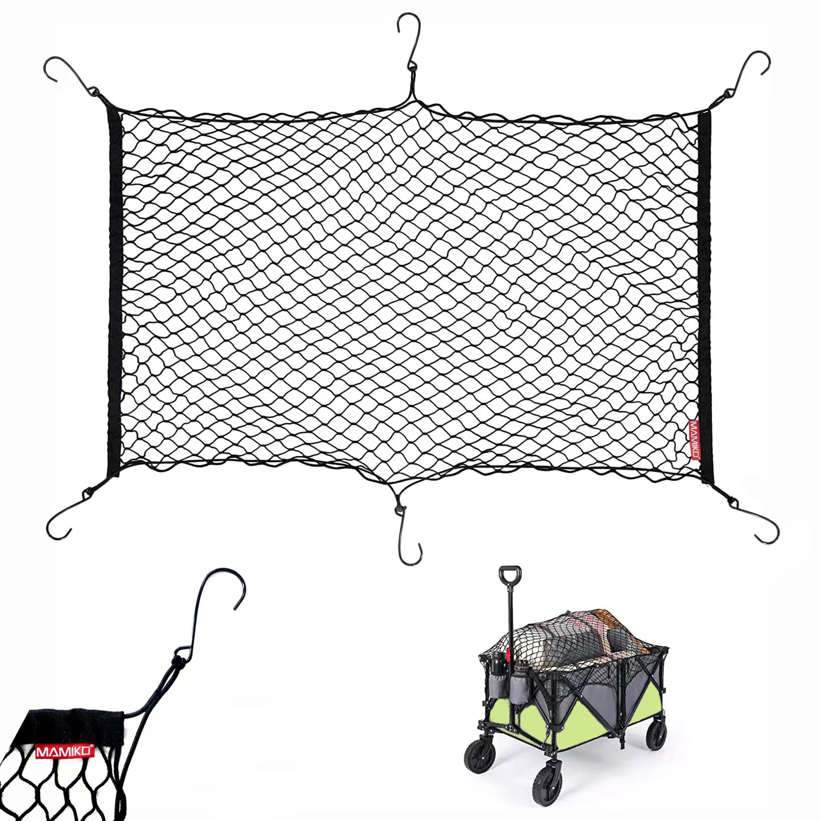 MAMIKO Cargo Net for Utility Folding Wagon, Garden Cart, Folding Trolley Cart, Beach Cart, Made of Heavy Duty Nylon Net with Storage Bag / 44"X32"
