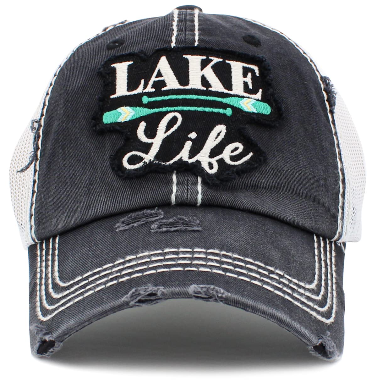 Vacation Beach Camping Womens Baseball Cap Distressed Vintage Unconstructed Embroidered Patch Hat