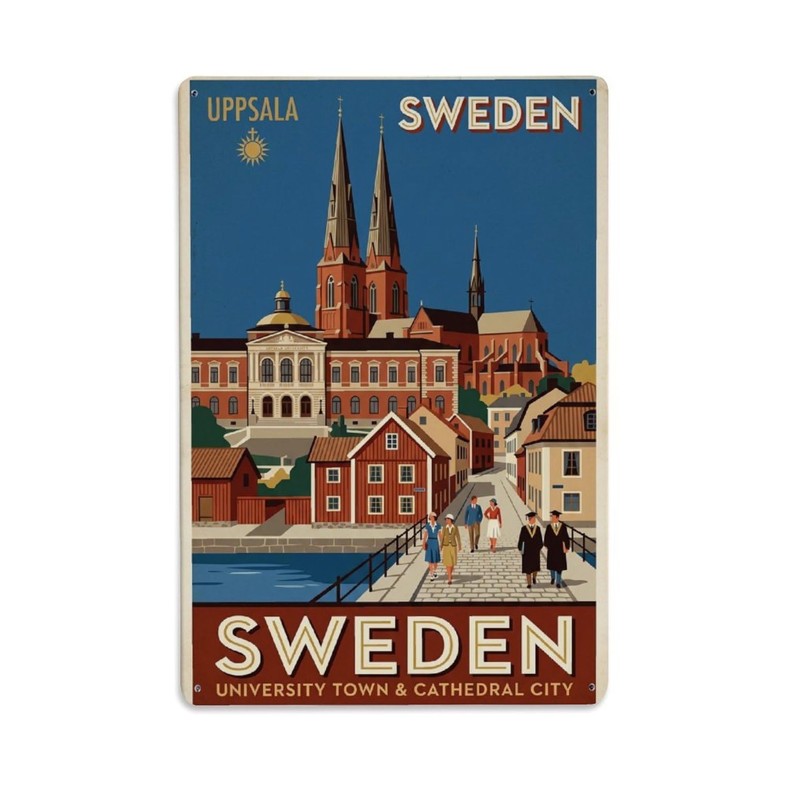 Vintage Travel Uppsala Sweden University Metal Tin Sign