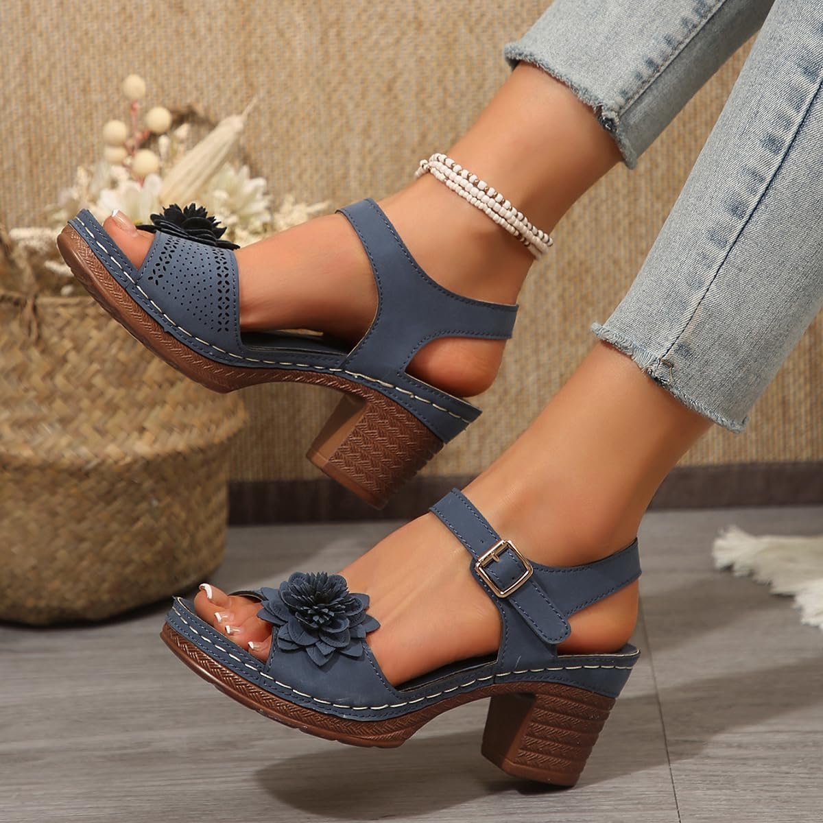 Sandali estivi classici leggeri e casual, comodi sandali ortopedici da donna, scarpe estive con plateau e punta aperta con tacco basso, traspiranti