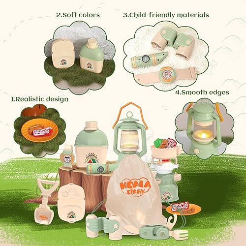 Miniatura 4 de Juego de juguetes de campamento para niños, kit de exploración de juego de simulación con juguetes de comida, lámpara de aceite, estufa,