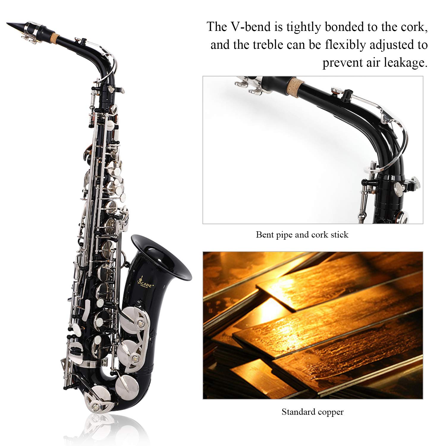 Sax, RiToEasysports SLADE Sassofono Mediante Mib Sassofono Contralto con Accessori Nero