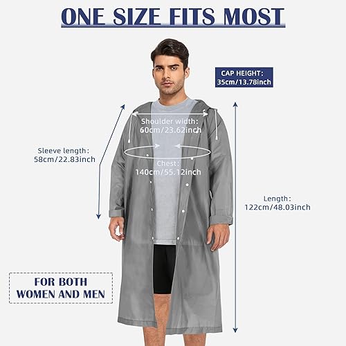 Miniatura 4 de Zando Ponchos de lluvia para adultos y mujeres, chaquetas de lluvia transparentes impermeables con capucha, chaqueta de lluvia plegable, abrigos de