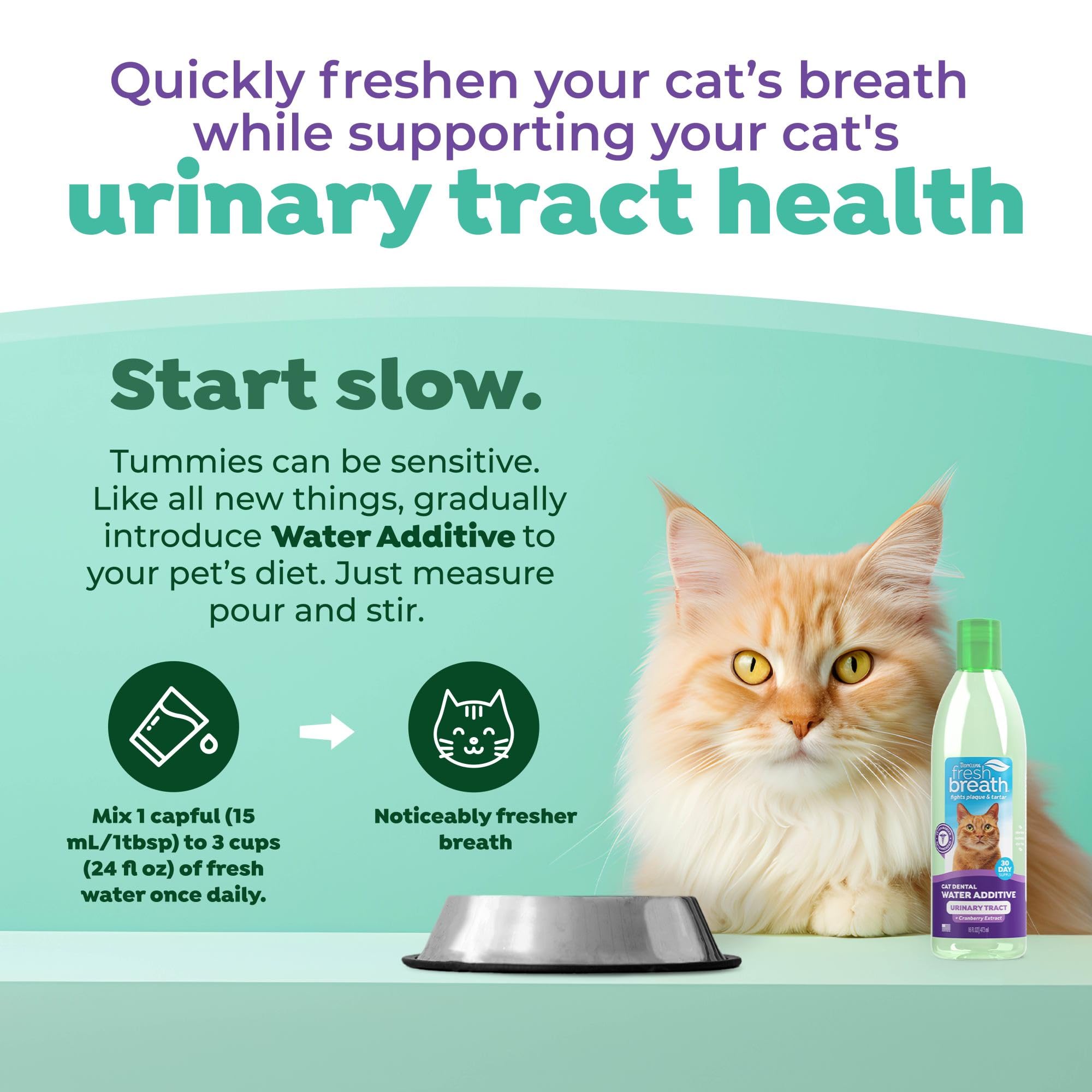 TropiClean Fresh Breath Cat Dental Water Additive + Urinary Tract Support, with Cranberry Extract, Teeth Cleaning & Breath Freshener Solution, 16oz - image 3