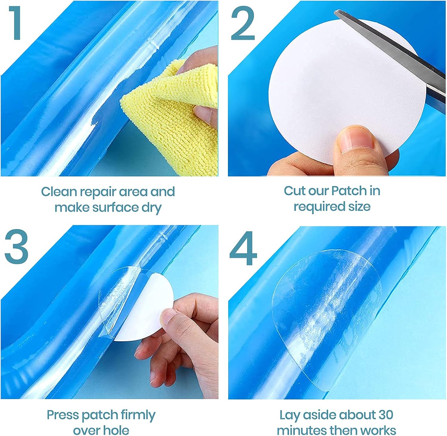 Tenozek Pool Patch Repair Kit Self-Adhesive Vinyl Repair Patch 30 Pieces Repair Pool Liner Patch Repair Pool Patches for Above Ground Pools Swimming Ring Inflatable Float Boat