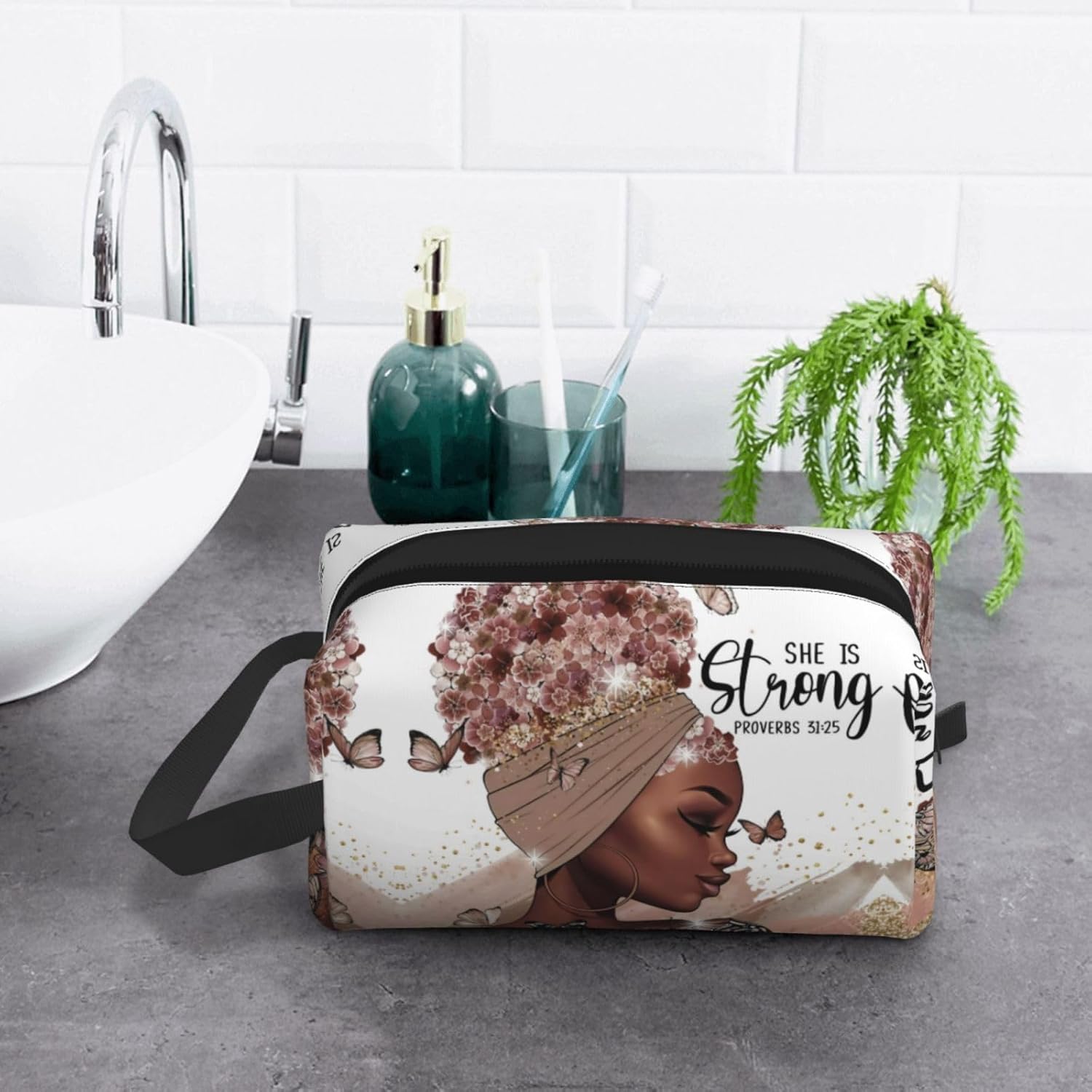 African American Cosmetic Bags for Women Black Girl Makeup Bag Portable Travel Toiletry Bag for Women Gifts - Image 6