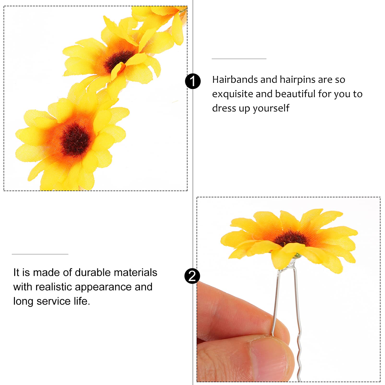 MAGICLULU 10 Piezas Juego De Cartas Lazos De Pelo De Bebé Tocado De Boda Accesorio Para El Cabello Para Mujer Diademas Guirnalda De Vid Girasol Vid De Pelo Floral Tela Margarita Venda Playa