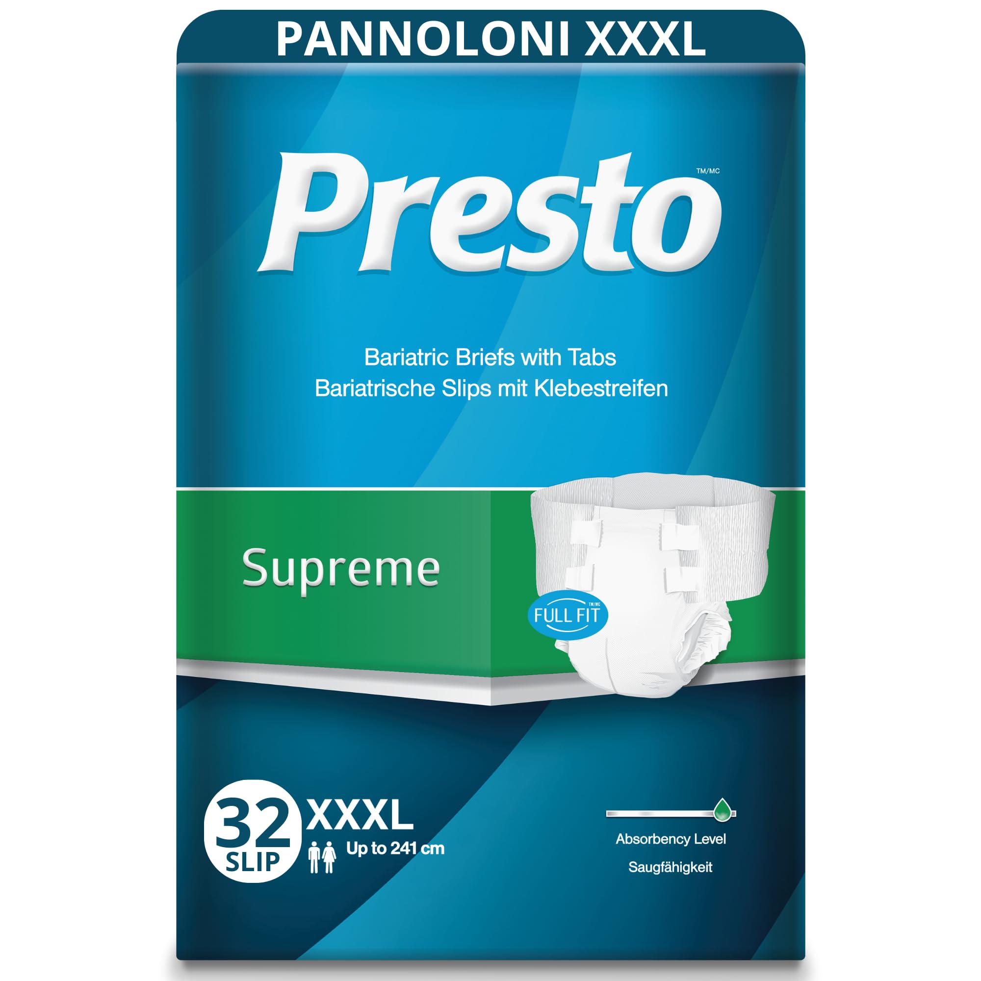 Dailee Supreme Pannoloni Bariatrici XXXL - 32x Pannoloni per Anziani 3XL (198-241 cm) - 4 Confezioni da 8 Pezzi, Super Assorbenti fino a 9 Gocce, Ideali per la Notte - Incontinenza Uomo e Donna