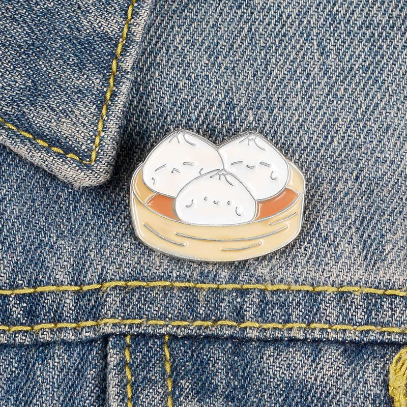 Acxico 2Pcs Enamel Pin Steamed Stuffed Bun Brooch and Creative Cartoon Food Brooch Pink Noodles Bowl Enamel Pin Clothes Accessories2