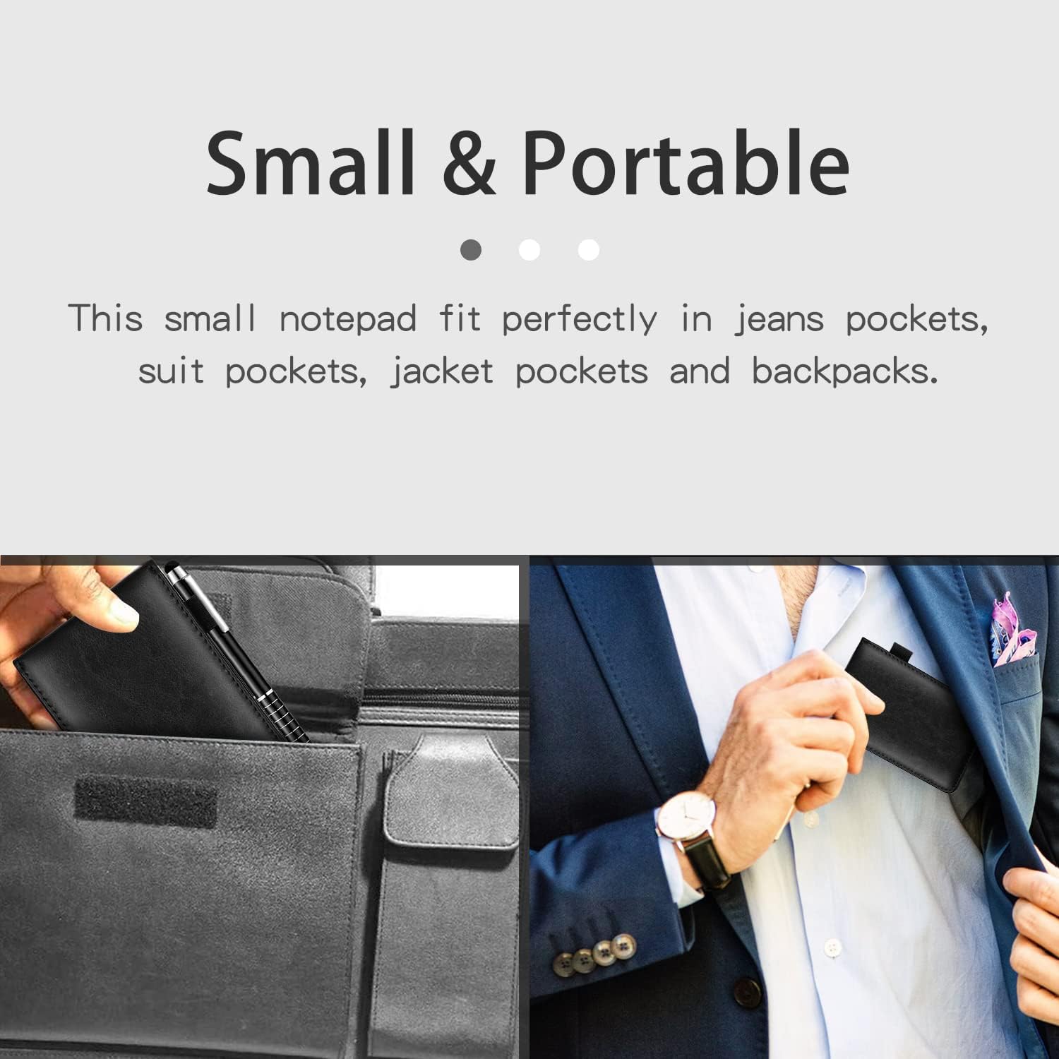 7 Pieces Small Notepads Holder Set, Pocket Notebook with pen, Included 5 Pieces Refills 3 x 5 Inch, 30 Lined Paper Per Note Pad (Black) image 4
