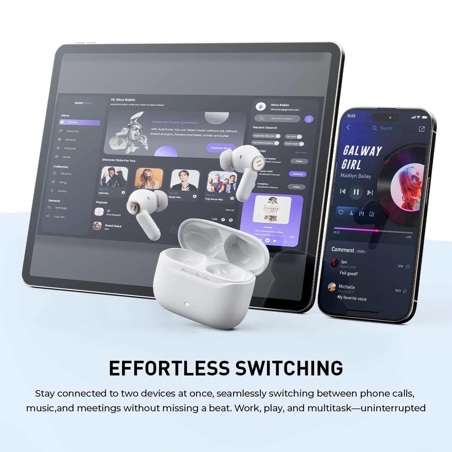 havit Hybrid Active Noise Cancelling Wireless Earbuds, Bluetooth 6.0 in-Ear Headphones, 6 Mics ENC Clear Call Ear Buds, 30+H Playtime, 3D Spatial Audio, Custom EQ via App, IPX5 Waterproof Grey view 4