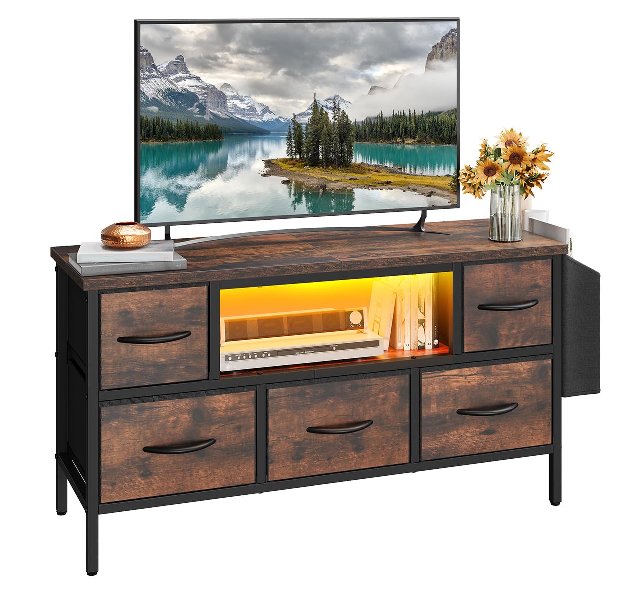 YITAHOME TV Cabinet, TV Stand Cabinet Unit for Living Room with 5 Foldable Drawers and Shelves TV Stand Unit with RGB LED Lighted TV Gaming Entertainment Center with Cabinet for PS5 — image 1