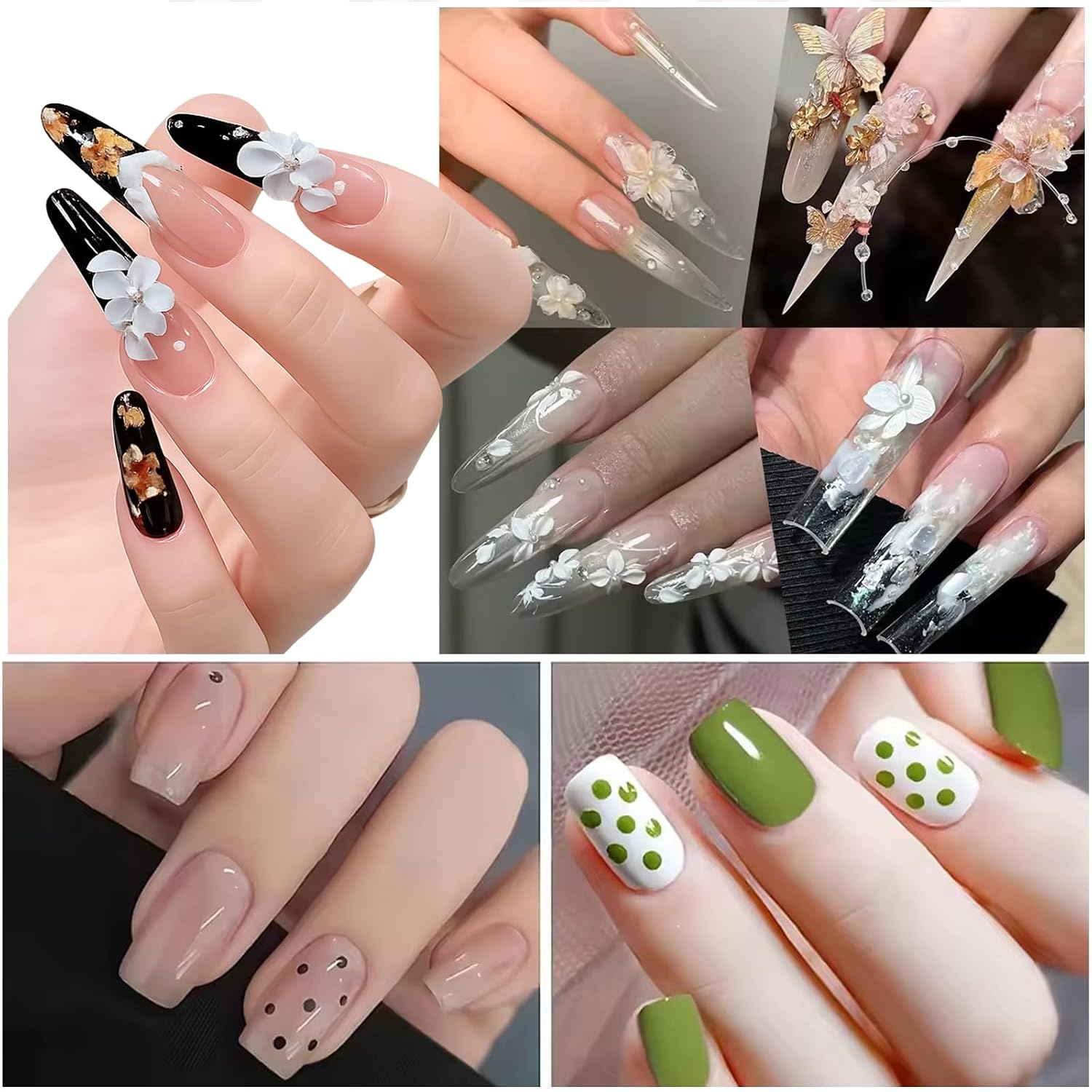 Nail Sculpting Tools Kit - 7pcs Dual-Ended Silicone Nail Art Pens & Stainless Steel Carving Tools with 2 Silicone Finger Sleeves for 3D Gel Sculpting, Flower Carving & Dotting