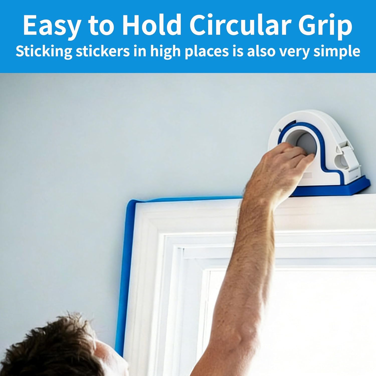 Painters Tape Dispenser, Paint Masking Applicator Tool for Clean Straight Lines, Interior Painting Tools with Built-in Cutter, Anti-Slip Grip for Walls, Trim & Baseboards, Includes one Roll of Tape