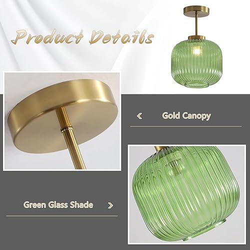Miniatura 3 de KCO Iluminación vintage de cristal verde semi empotrado lámpara de techo oro cepillado montaje empotrado lámparas de techo lámparas de mediados de