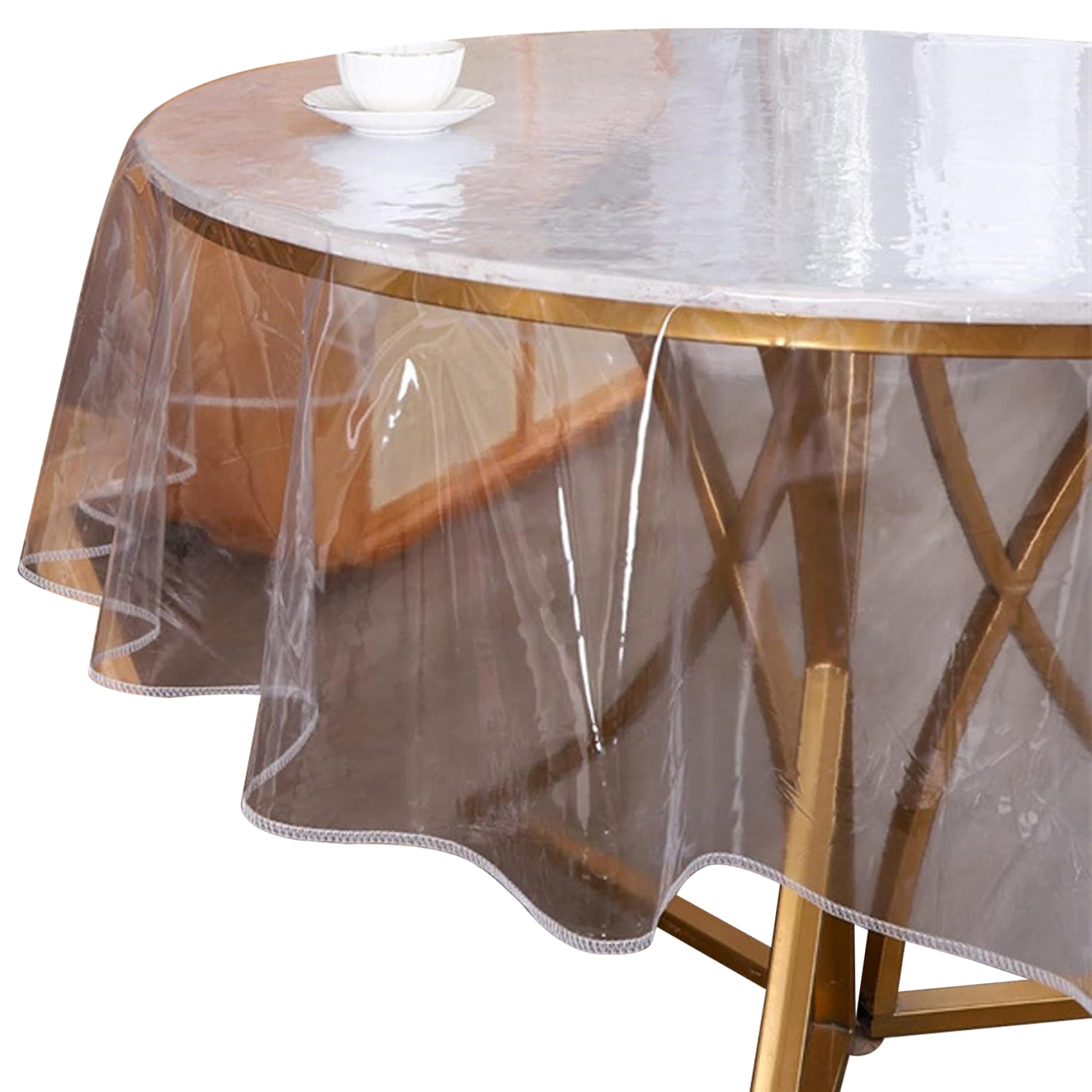 Hperu Plastic Table Cover, Waterproof Oilproof Round Tablecloth, Wipeable Table Protector, 70 Inch