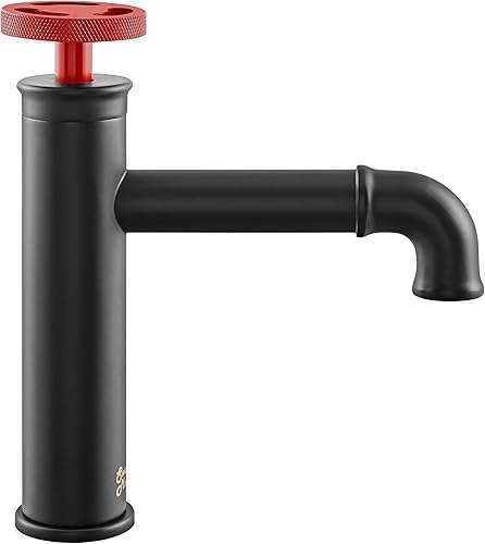 Miniatura 4 de Swiss Madison Well Made Forever Avallon - Grifo de baño de un solo agujero, mango único, color negro mate con mango rojo