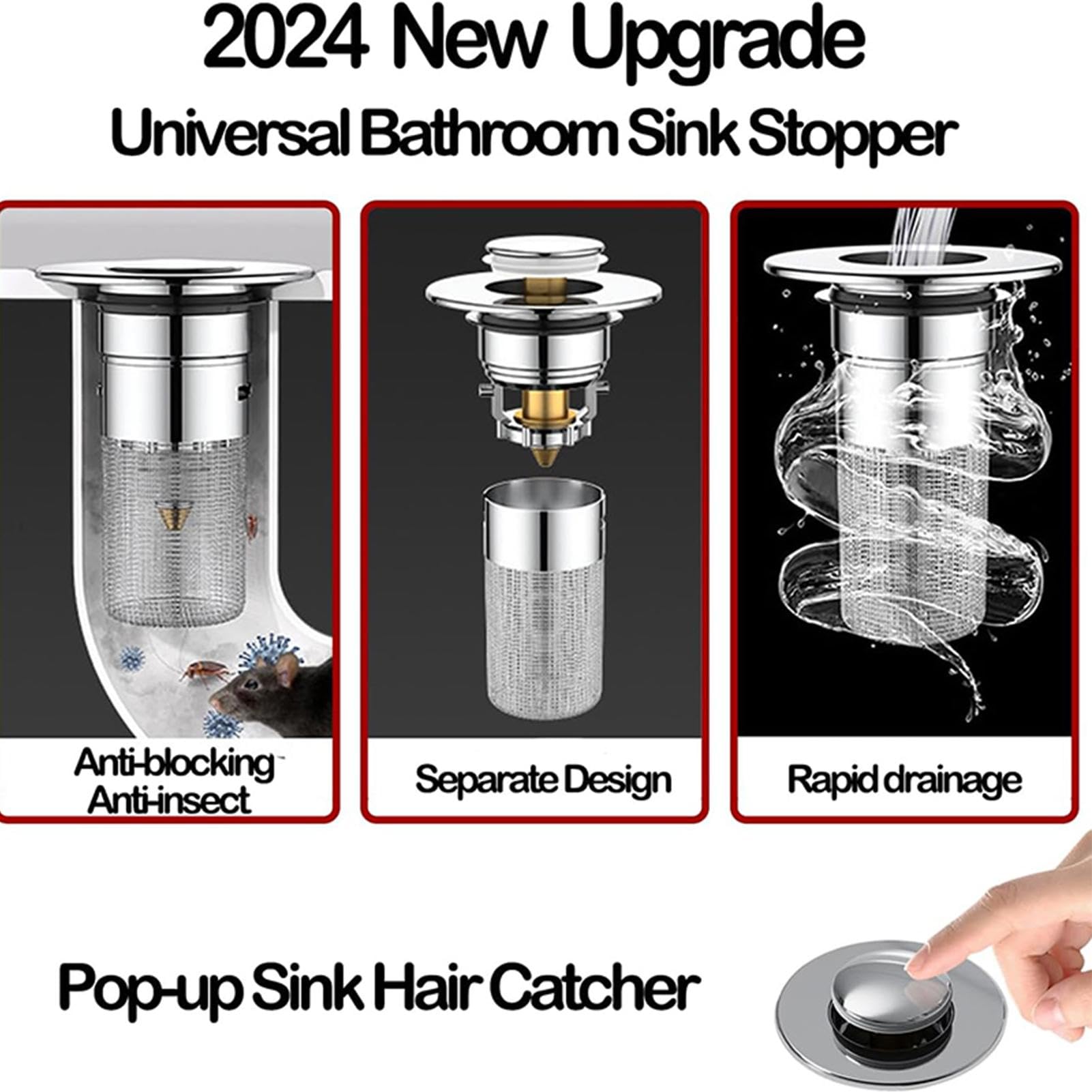 Tappo Universale Per Lavello A Tenuta Stagna, Nucleo Di Rimbalzo Per Scarico Placcato Lavello Piscina Nucleo In Rame Spinta Tappo Per Ugello A Tenuta Stagna Confezione Da 2 91516618