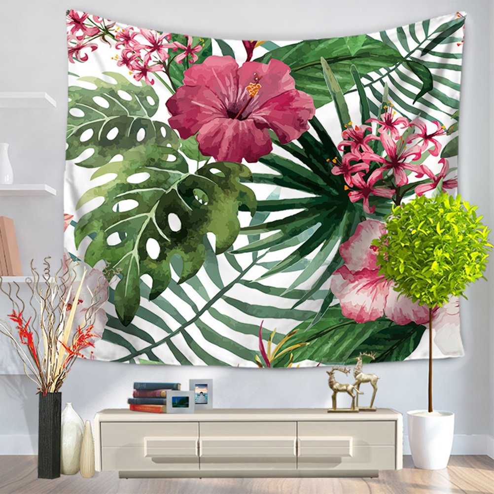 LANGUGU Watercolor Flower Décor Tapestry,Exotic Fantasy Hawaiian Tropical Palm Leaves With Stylish Floral Graphic Illustrated Art,59 W X 51 L Inches?Wall Hanging for Bedroom Living Room Dorm