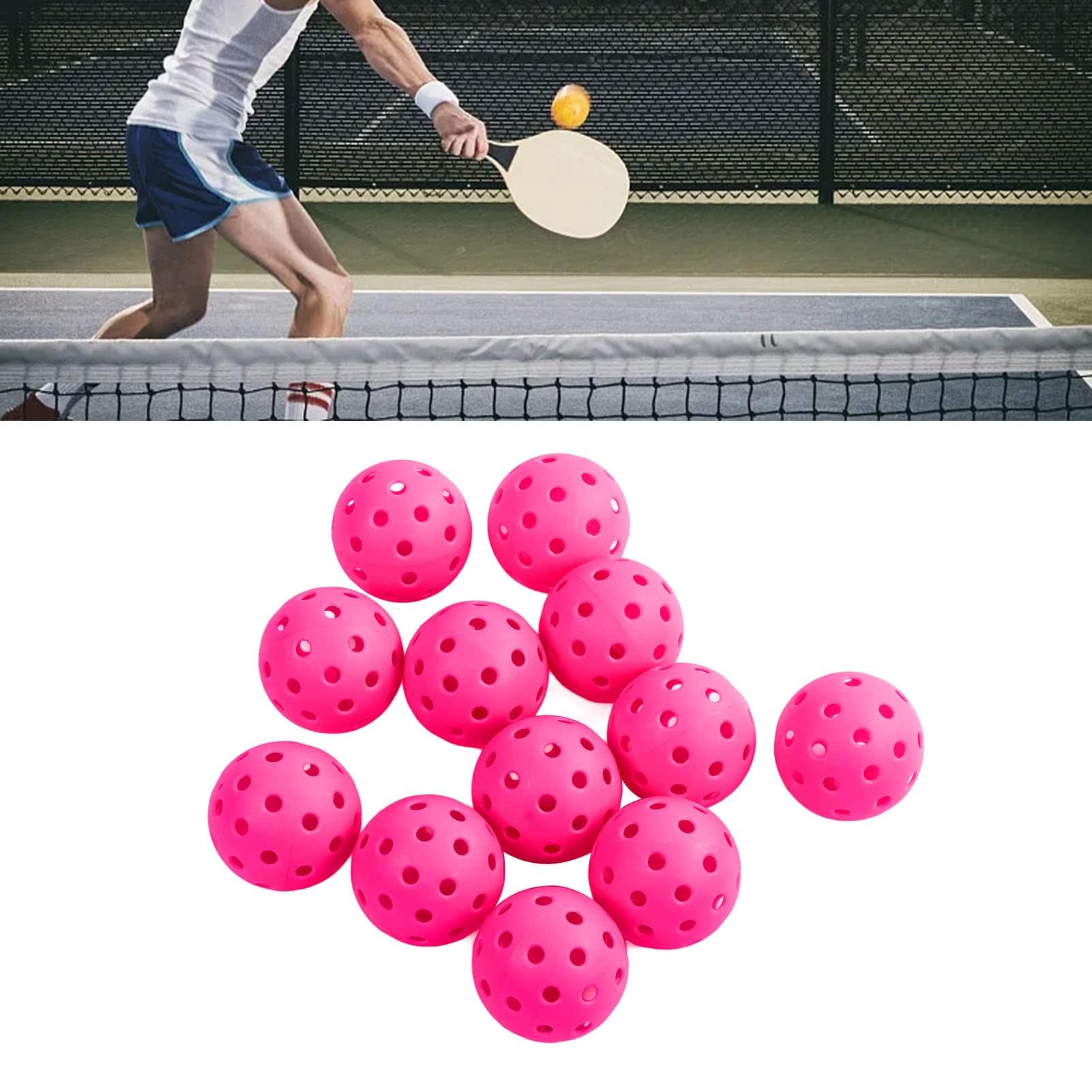 Balles Pickleball Haute Élasticité 40 Trous Lot de 12 PE pour Débutants Familles Entraînement Intérieur Extérieur