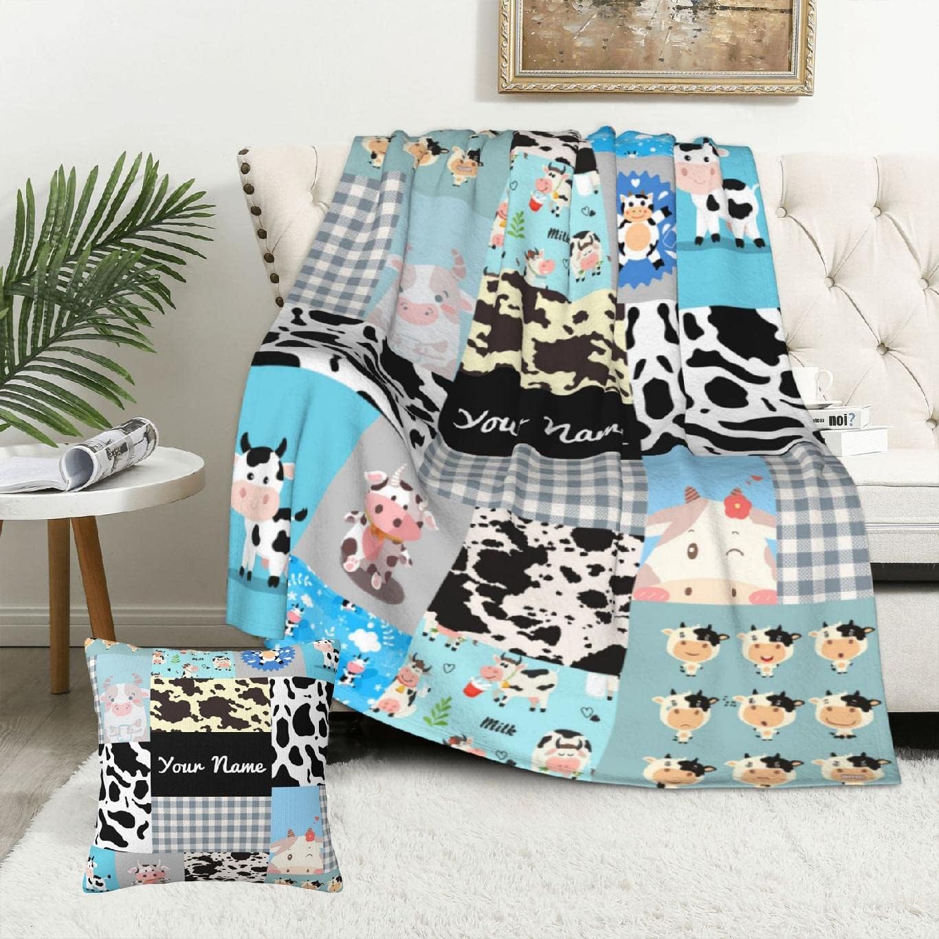 Personalized Cow Print Baby Blanket with Name,Custom Cow