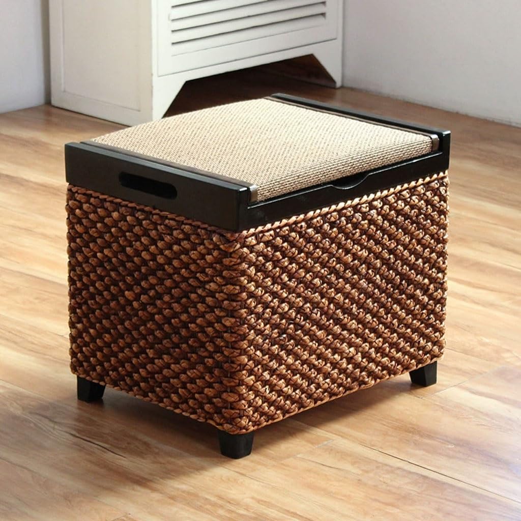 Taburete de almacenamiento de mimbre en cubo para hogar 1