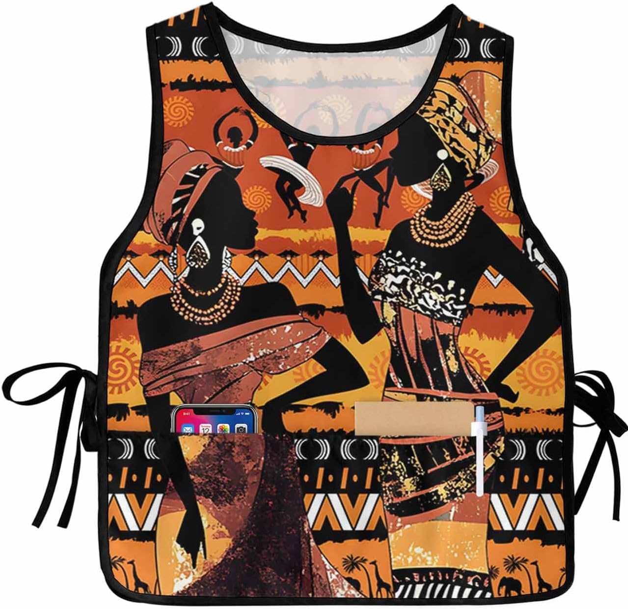 African Black Women Unisex Cobbler Apron with 2 Pockets Vest, Cleaning Smock Apron for Work Chef Kitchen - 1 Pack