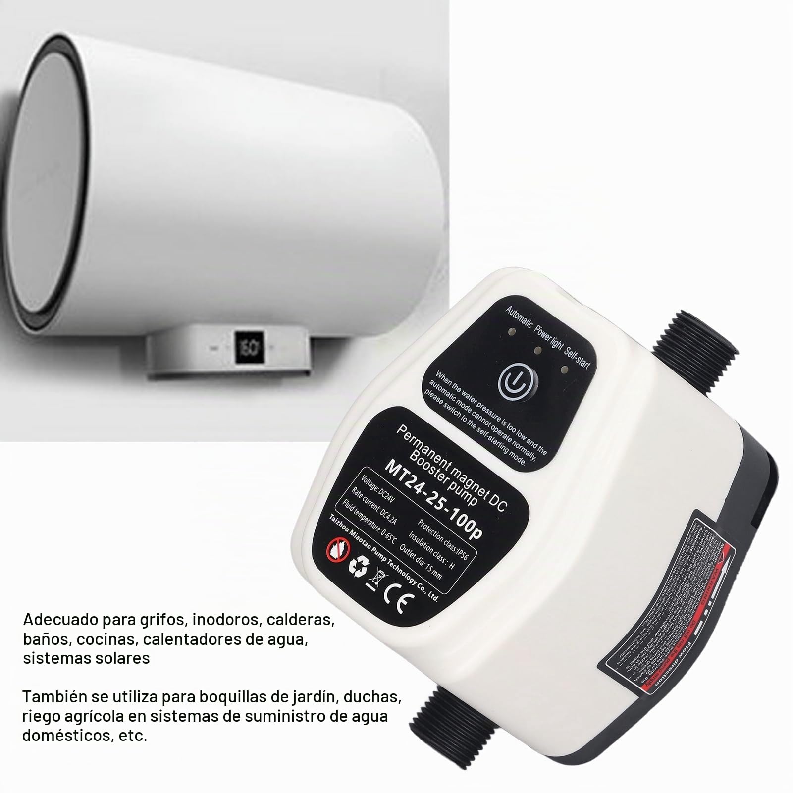 Bomba de Refuerzo de Presión de Agua, 100-240V Bomba de Refuerzo de bajo Ruido Detección Inteligente para Baño (Enchufe UE 100‑240V)