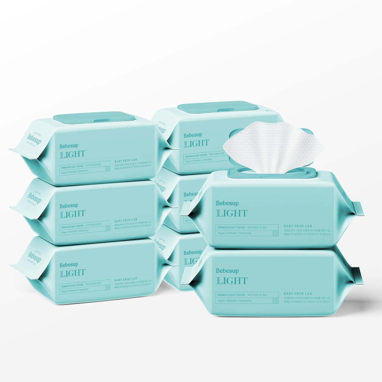 Korea’s #1 Light Baby Wipes – Safe even for Sensitive & Atopic Skin Hypoallergenic Water-Based Unscented Alcohol & Paraben-Free – 50 GSM Flip-Top Plant Based Baby Wipes (640 Count 8 Packs)