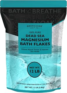 Aromasong Magnesium Flakes from The Dead Sea, 12 LB Resealable Pack - Muscle Relaxing Magnesium Chloride Bath Salts Soak for Headaches, Stress & Leg Discomfort