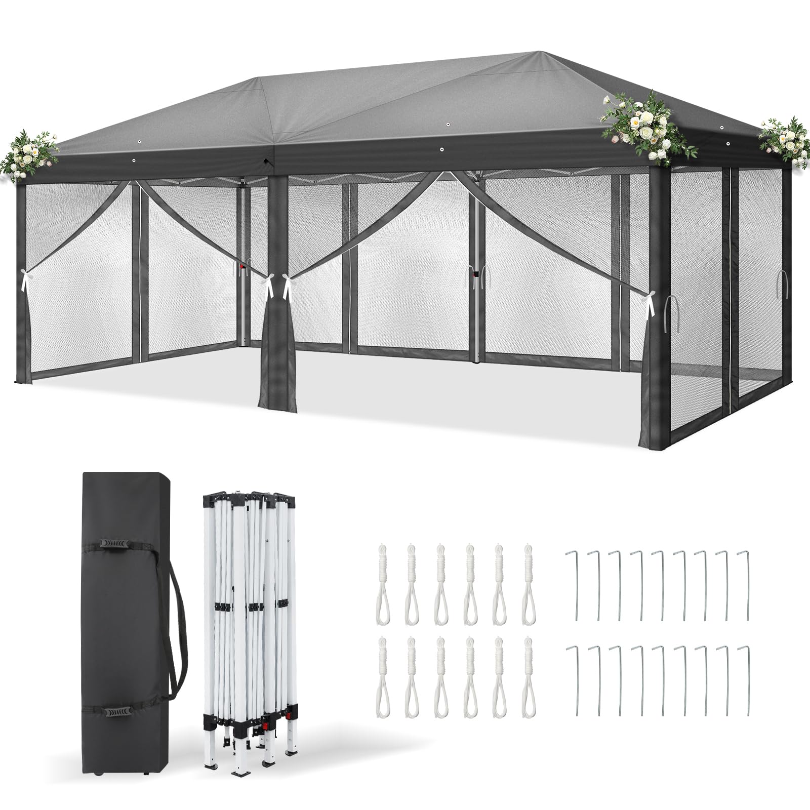 Bonnlo Pop Up Gazebo with Mesh Sides, Outdoor Garden Shelter with Mosquito Net, Instant Canopy Tent (3x6m)
