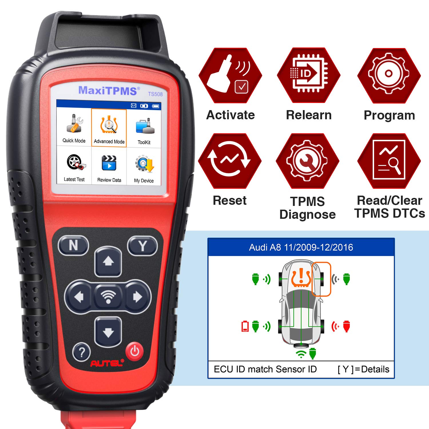Autel MaxiTPMS TS508 TPMS Relearn Tool with 2 Modes Options, All Known TPMS Sensors Activation/Relea