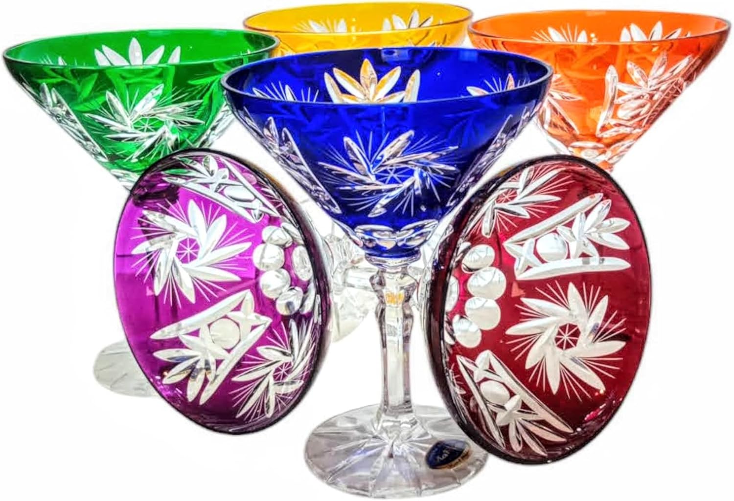 MaRika Colourful Crystal Martini Glasses 110ml - Hand Decorated Elegant Glass - Set of 6 in Stylish Packaging, Perfect for Cocktails and Martini, Ideal Gift Idea