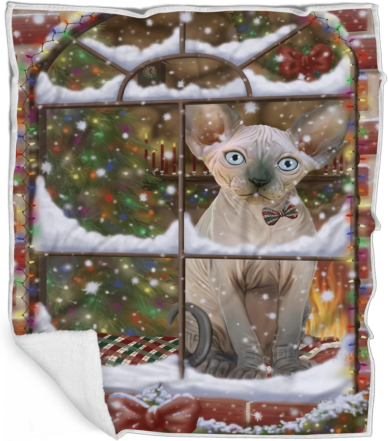 Doggie of the Day Sphynx Cat Blanket - Please Come Home for Christmas - Super Soft & Warm Pet Theme for Sofa or Bed, Warm Fleece, Sherpa or Woven Material BLNKT157530 (30x40 Fleece)