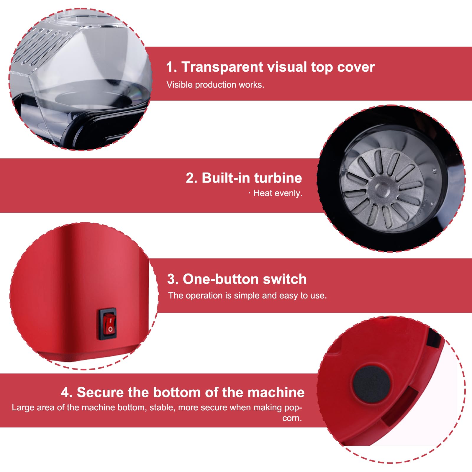 BAIFULAI Macchina per popcorn da 1200 W, mini macchina per popcorn ad aria calda, sana, senza olio, grasso, 2 minuti, funzionamento one-touch, per casa, film, Natale, feste, serata di calcio