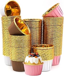 150 Piezas Moldes Magdalenas Papel Pequeñas Moldes Desechables Reposteria para Cumpleaños,Bodas,Fiesta (Oro Café/Oro Rosa)