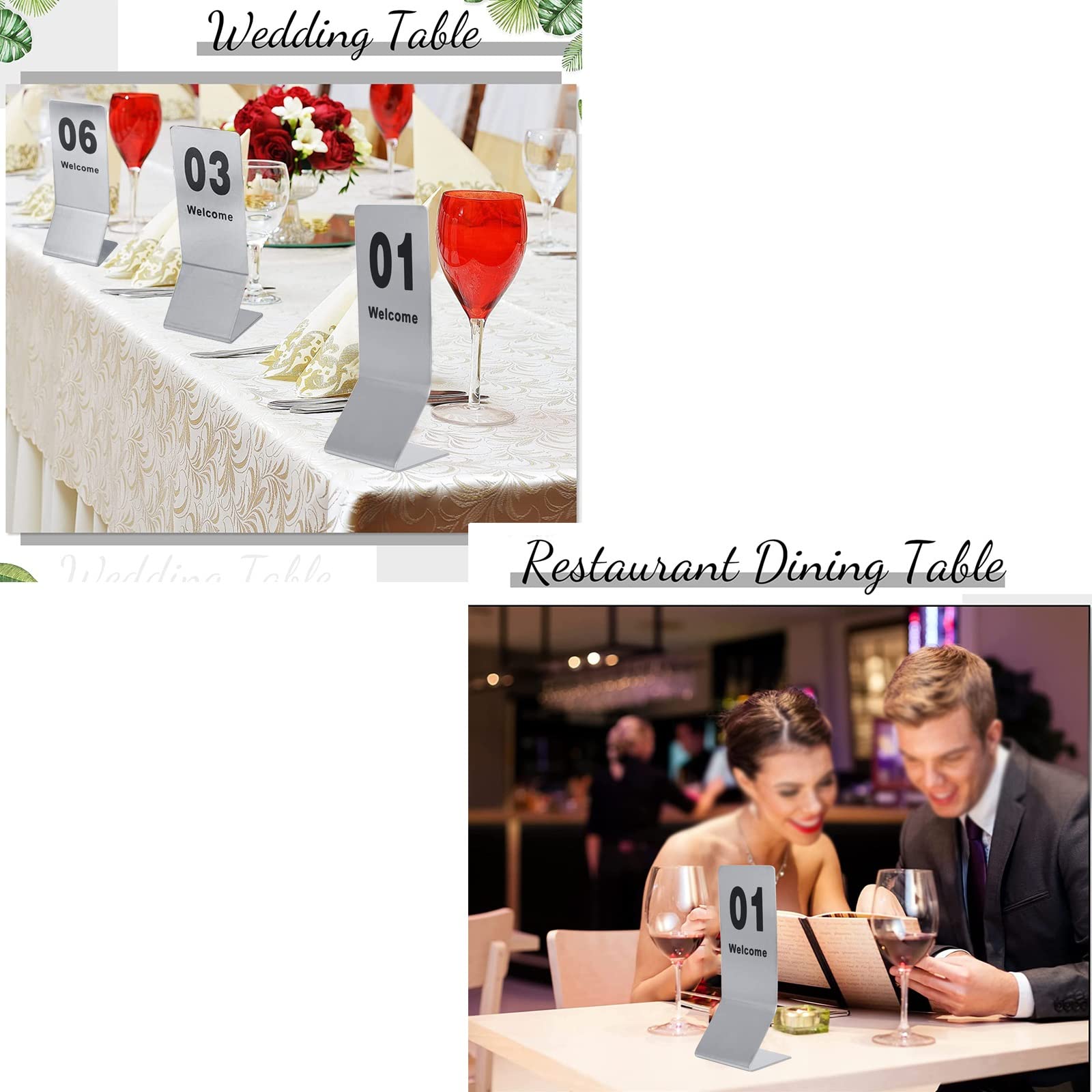 V3VOGUE Número De Mesa De Metal 1~25 1~50 for Restaurante, Bares, Signo De Número De Mesa De Boda, Números Lateral Doble, Letreros De Placa De Acero Inoxidable, Carteles Reservado