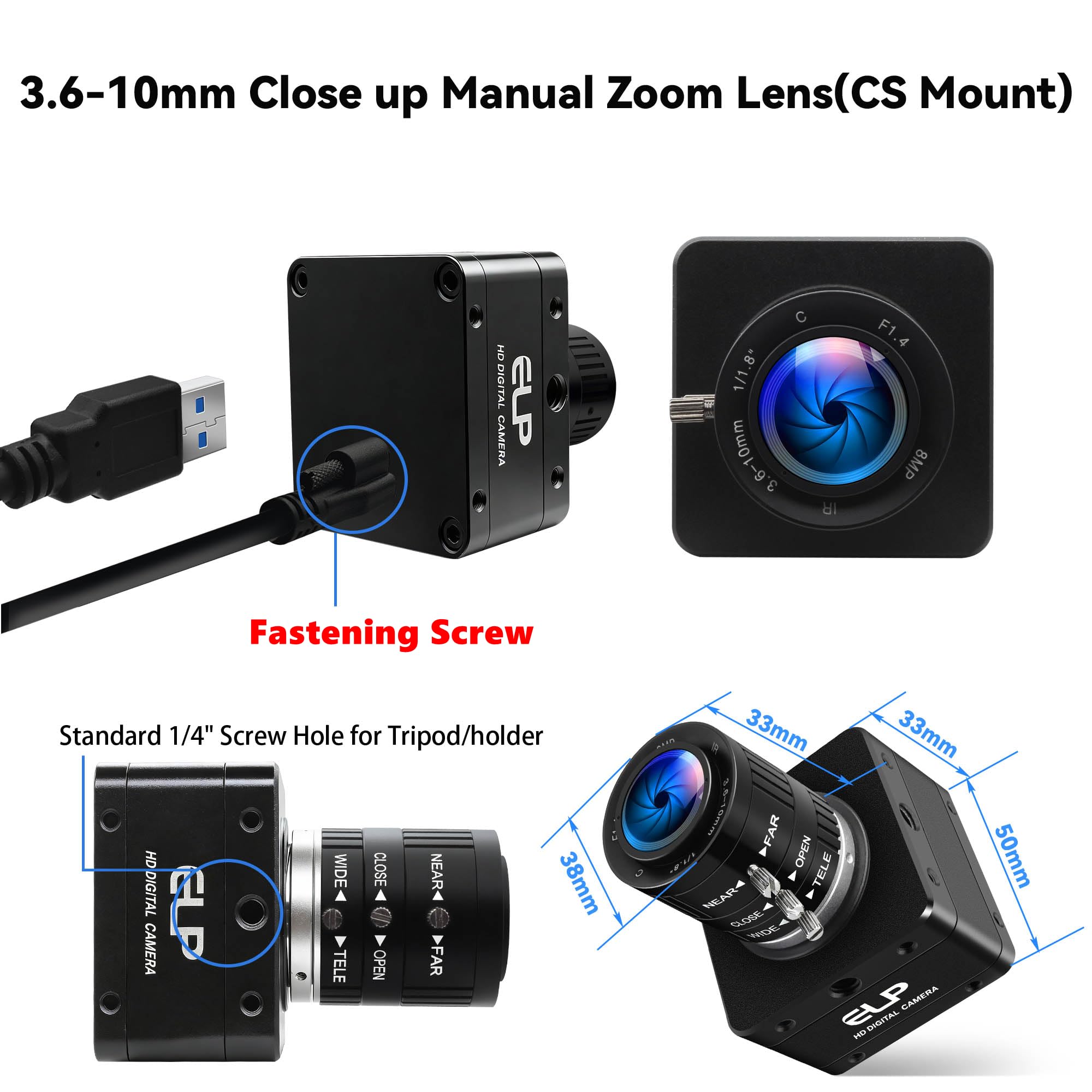 Amazon.co.jp: ELP USB3.0 60fpsウェブカメラ、4K IMX678低照度カラー