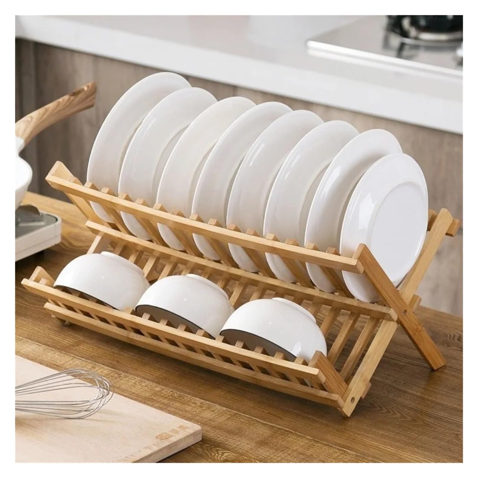 Scolapiatti Pieghevole A 2 Livelli Resistente, Scolapiatti Retrò In Bambù, Scolapiatti Pieghevole Naturale, Portaoggetti Da Cucina(20 Grids)