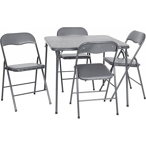 Flash Furniture Madison 5-Piece Folding Card Table and Chairs Set, Portable Event Table and Chairs Set for Indoor and Outdoor Gatherings, Gray