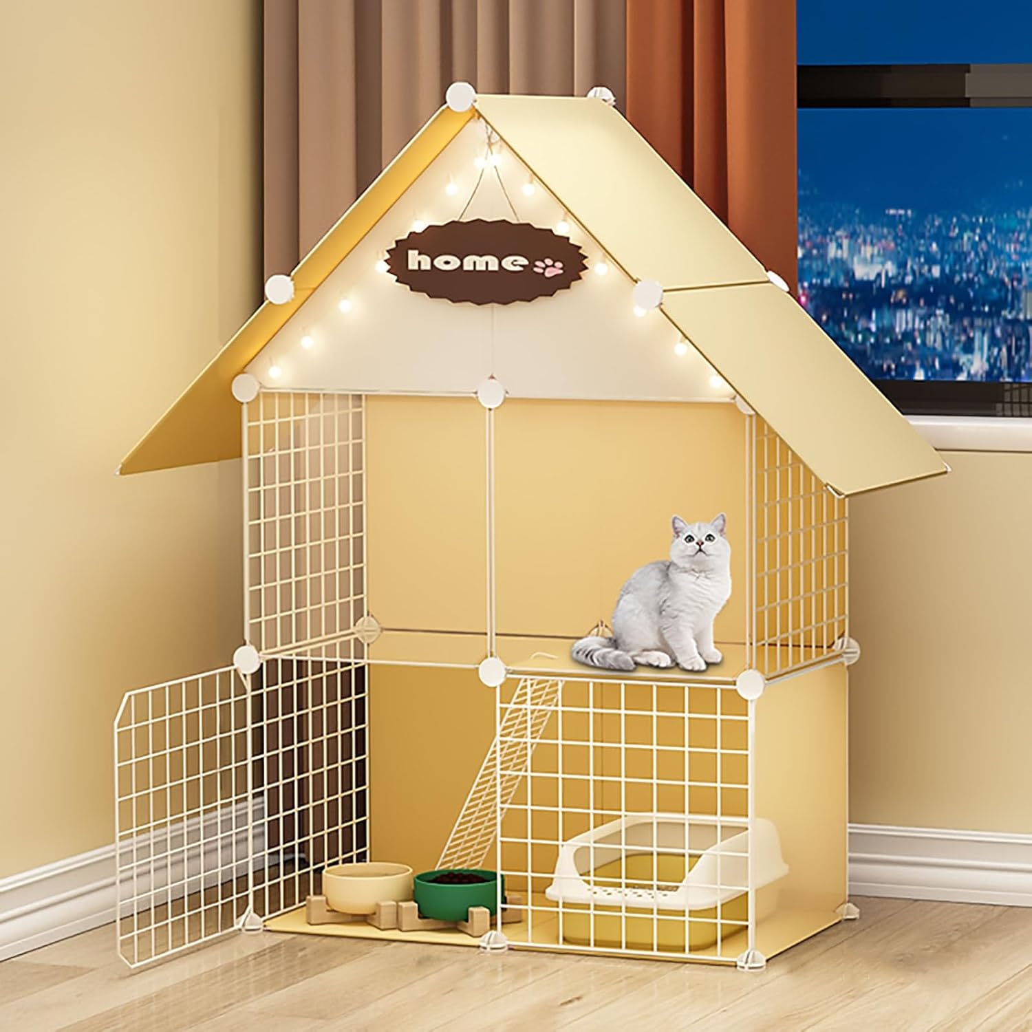 Apartment Cat Enclosures, Cat Supplies Indoor Cat Cat Fence, 2-Layer Metal Small Animal Cage, Transparent Design(Style1,75x39x110)