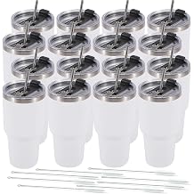 Dongni 30 oz Tumbler with Lid and Straw, Stainless Steel Tumblers Bulk, Insulated Vacuum Double Wall Travel Coffee Mug, Durable Powder Coated Tumbler CupsWhite 16 pack
