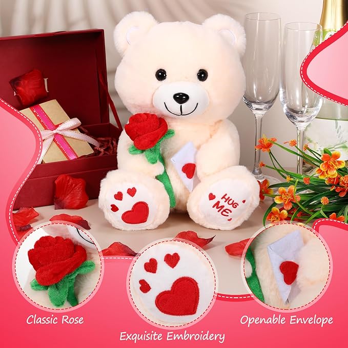 Chalyna Oso de Peluche 10 Pulgadas con Rosa y Corazón miniatura 4