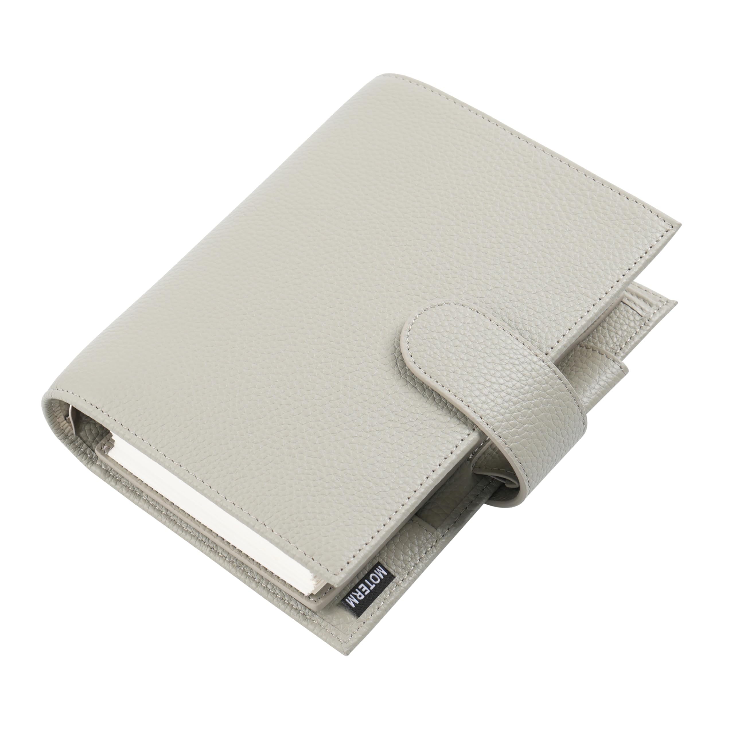 Moterm Personal Luxe Ring Planner - Genuine Leather Binder Organizer (30mm Ring, Pebble Light Grey-Green)