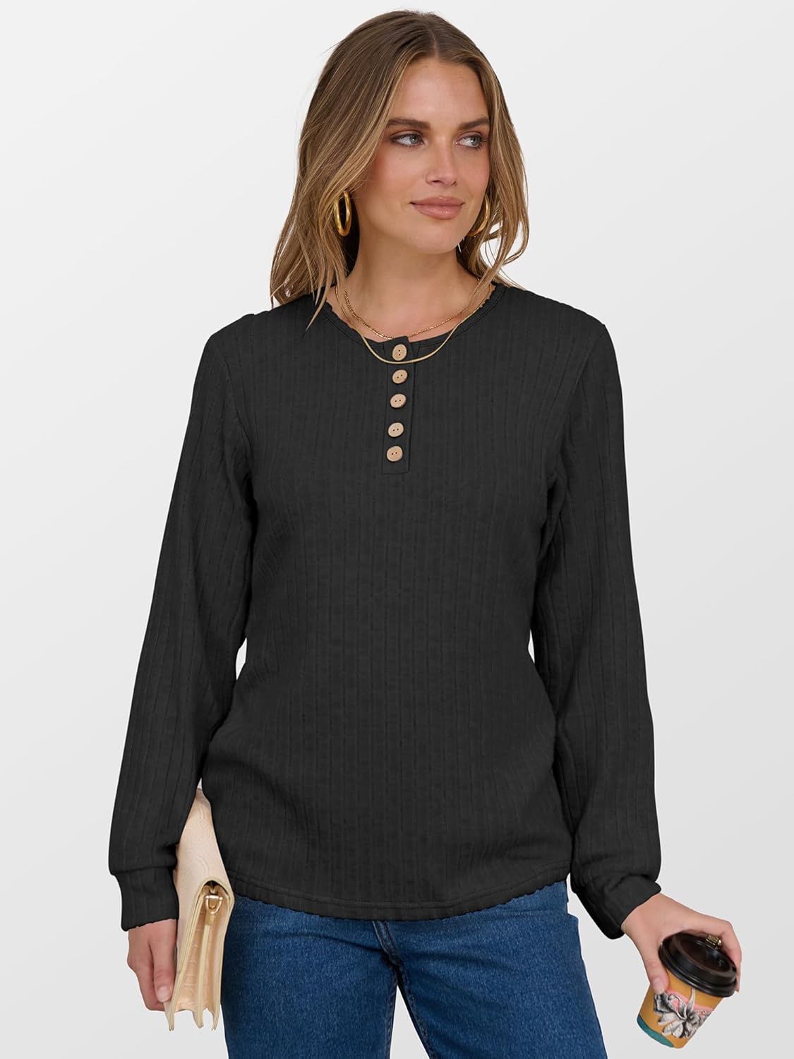 ANRABESS Womens Long Sleeve Henley Shirts Button Down Tunic Tops Fall Lightweight Sweaters Business Casual Blouses 2025 - Image 7