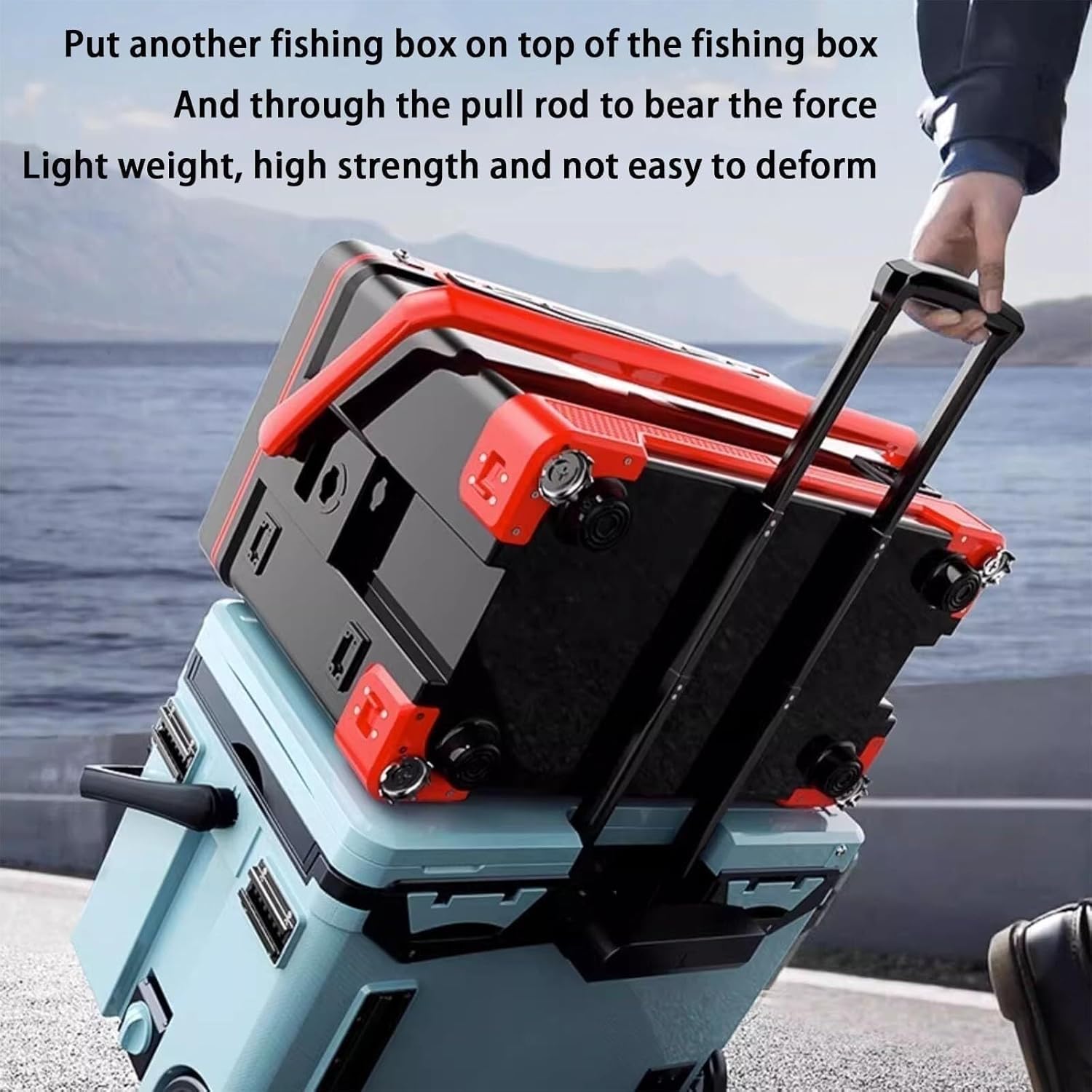 Fishing Toolbox Tackle Box,Storage Multi Function Fishing Set Trolley with Wheels Hidden Backrest Pull Out Can Sit 40L of(Blue)